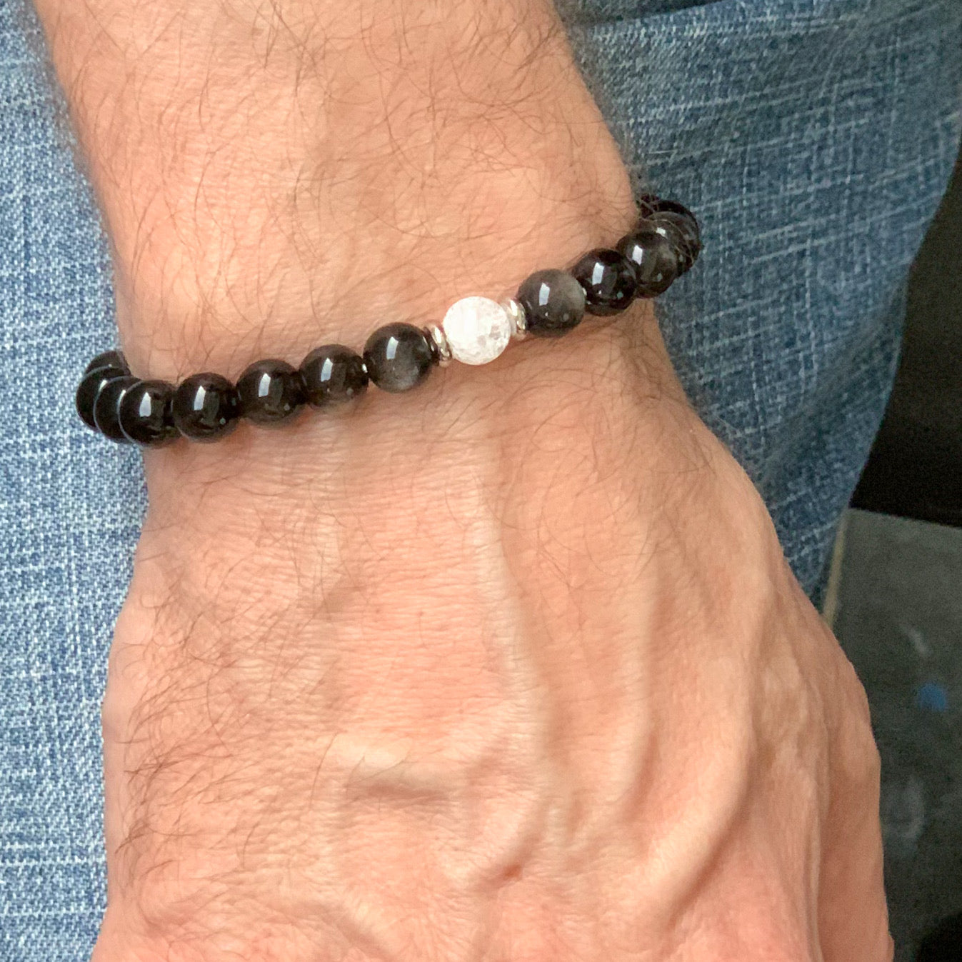 Silver Obsidian with Crackle Quartz bracelet